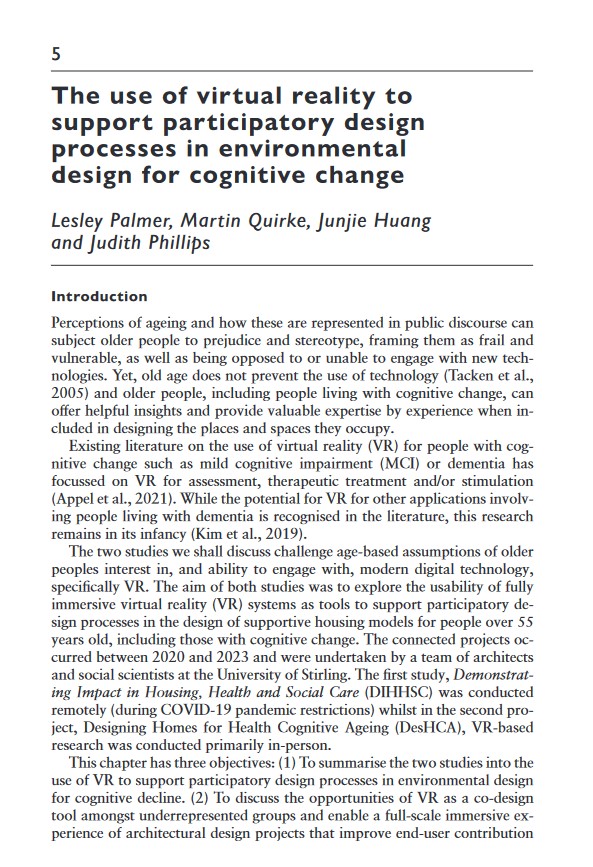 Book Chapter: The use of virtual reality to support participatory design processes in environmental design for cognitive change